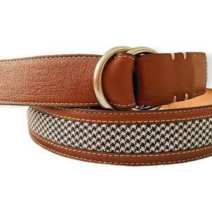 PETER MILLAR Navy Seaside Herringbone Leather Double Ring Belt XL